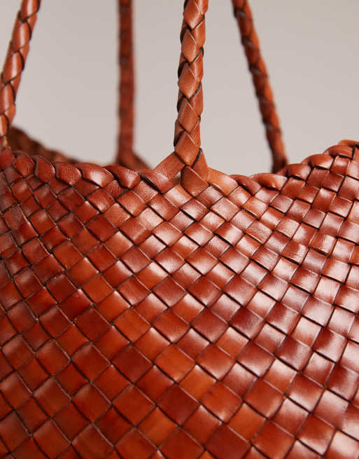 Dragon Diffusion Santa Croce big woven leather bag in tan