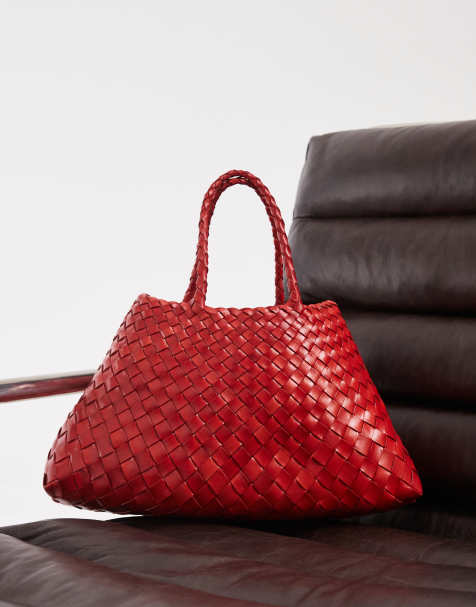 Dragon Diffusion - Santa Croce - Bolso pequeño rojo amapola de cuero con diseño entretejido - view 1