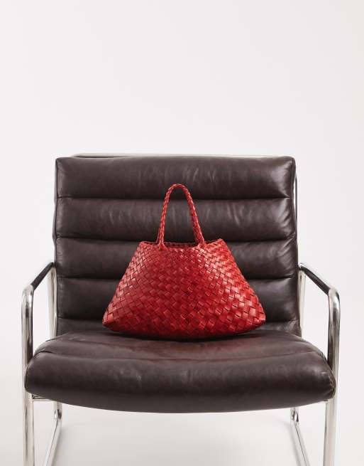 Dragon Diffusion - Santa Croce - Bolso pequeño rojo amapola de cuero con diseño entretejido, 3 de 5