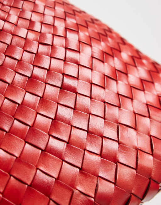 Dragon Diffusion - Santa Croce - Bolso pequeño rojo amapola de cuero con diseño entretejido, 5 de 5