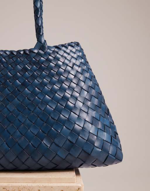 Dragon Diffusion - Santa Croce - Borsa in pelle intrecciata blu navy grande, 3 di 5