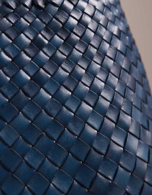 Dragon Diffusion - Santa Croce - Borsa in pelle intrecciata blu navy grande, 4 di 5