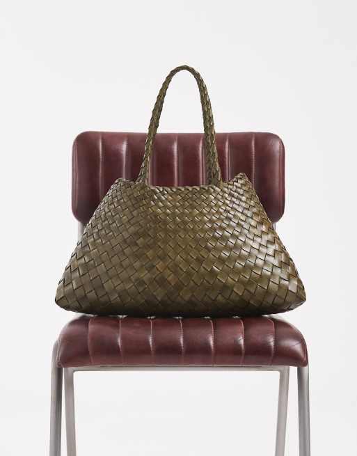 Dragon Diffusion - Santa Croce - Borsa in pelle intrecciata kaki grande, 2 di 5