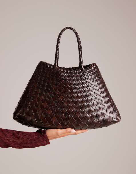 Dragon Diffusion Santa Croce small woven leather bag in dark brown - view 1