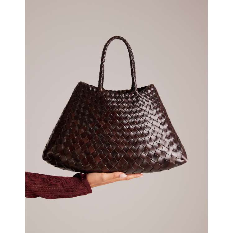 Dragon Diffusion santa croce small woven leather bag in dark brown