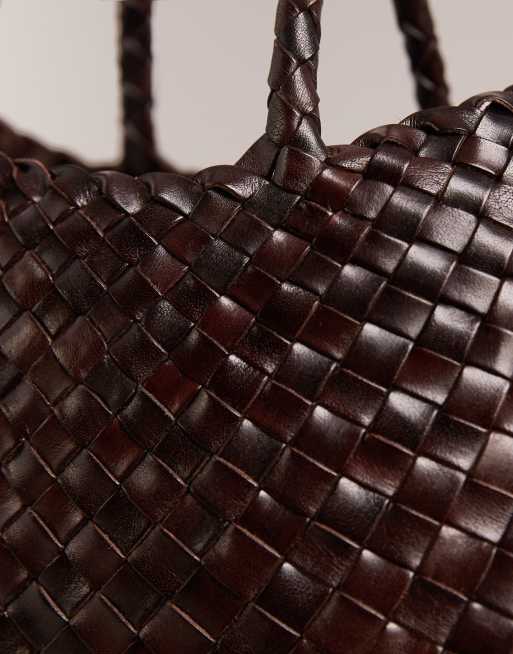 Dragon Diffusion Santa Croce small woven leather bag in dark brown, 2 of 5