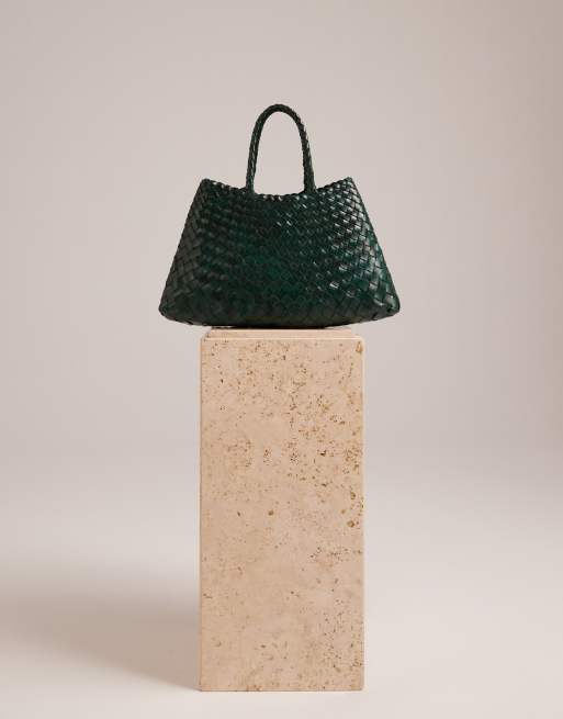 Dragon Diffusion Santa Croce small woven leather bag in dark green, 3 of 5