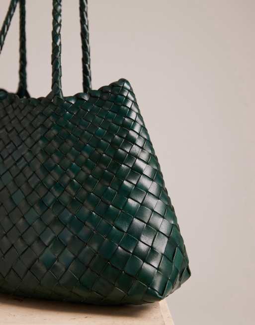 Dragon Diffusion Santa Croce small woven leather bag in dark green, 4 of 5