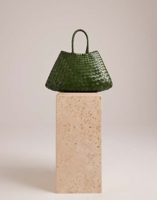 Dragon Diffusion Santa Croce small woven leather bag in leaf green