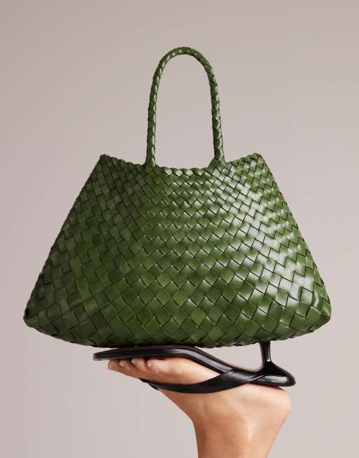 Dragon Diffusion santa croce small woven leather bag in leaf green