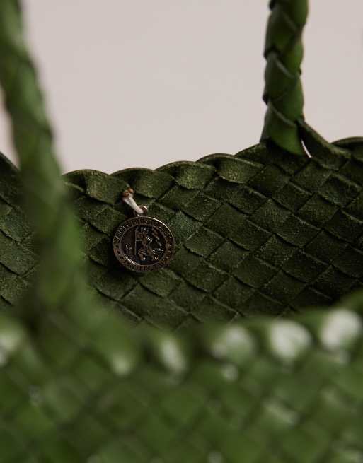Dragon Diffusion santa croce small woven leather bag in leaf green