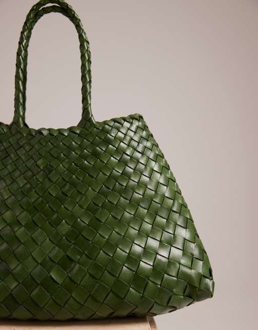 Dragon Diffusion Santa Croce small woven leather bag in leaf green