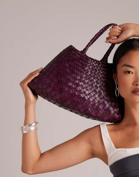 Dragon Diffusion Santa Croce small woven leather bag in plum - view 1