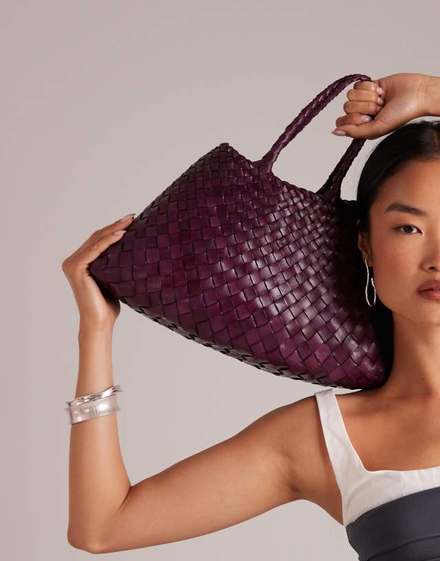 Dragon Diffusion santa croce small woven leather bag in plum | ASOS