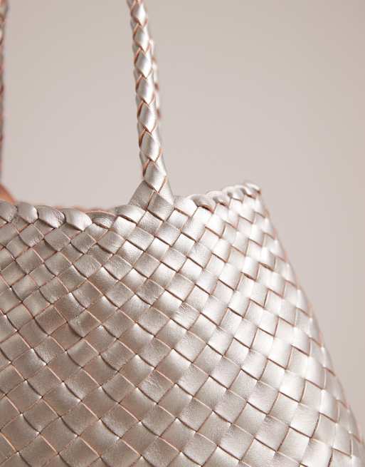 Dragon Diffusion santa croce small woven leather bag in silver