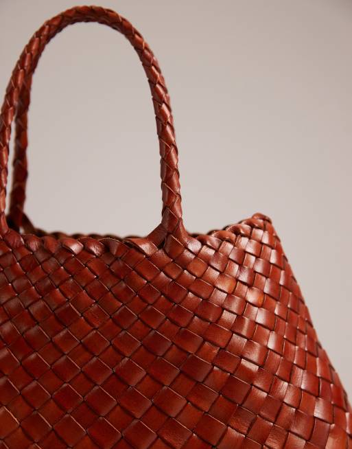 Dragon Diffusion santa croce small woven leather bag in tan