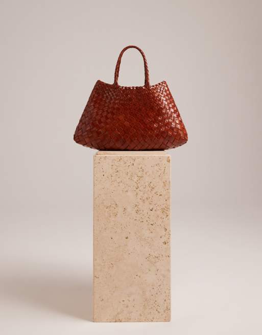 Dragon Diffusion Santa Croce small woven leather bag in tan