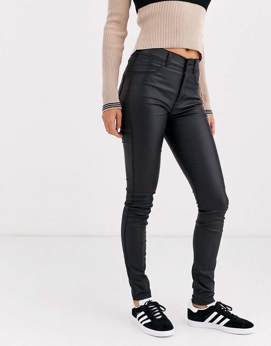Dr Denim - Solitaire - Superskinny jeans met superhoge taille in leerlook-Zwart