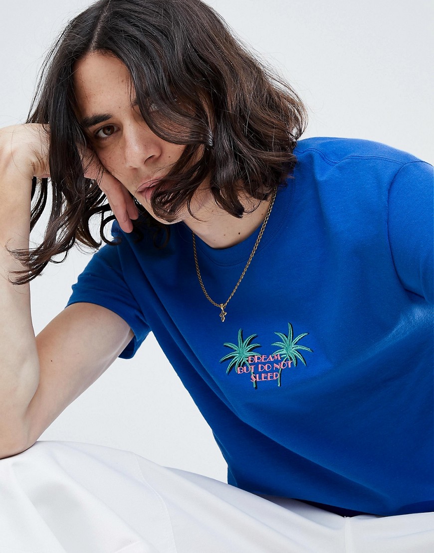 Dream But Do Not Sleep - T-shirt met geborduurde palmbomen-Blauw