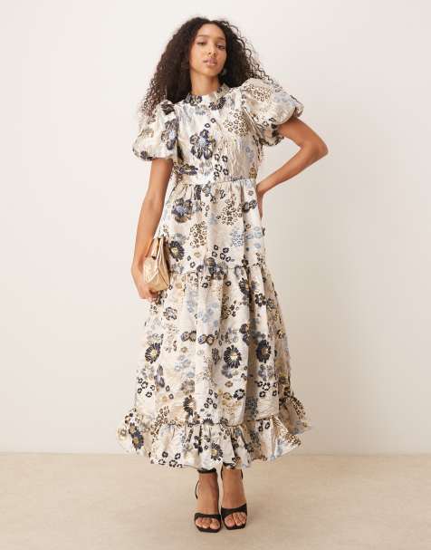 Dream Sister floral jacquard maxi dress in navy and gold