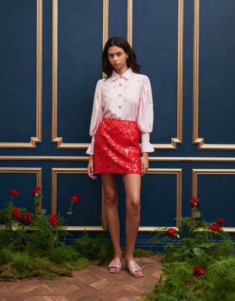 Dream Sister Jane 3D floral embellished mini skirt in red - view 1