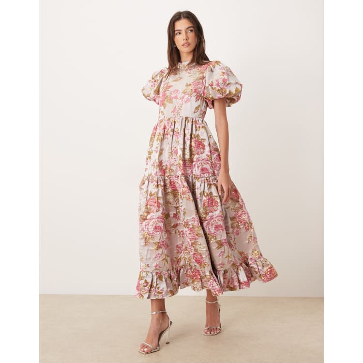 Dream Sister Jane Almost Bloom jacquard puff sleeve tiered ruffle