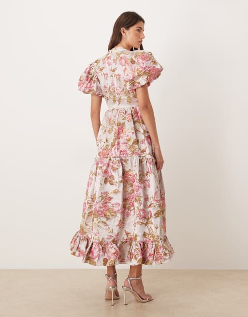 knee length dresses for ladies Everbloom Puff Sleeve Midi Dress in Yellow | Occasion Dress in Sizes XXS–6X