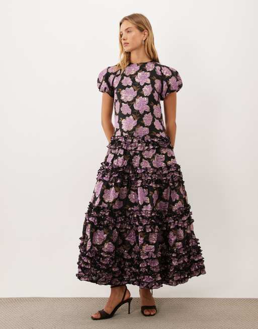 Dream Sister Jane Amythest jacquard cap sleeve drop wait tiered