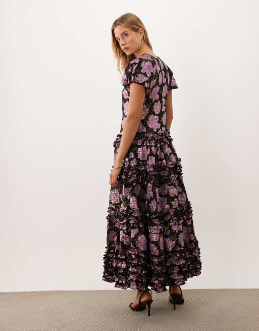 Dream Sister Jane Amythest jacquard cap sleeve drop wait tiered