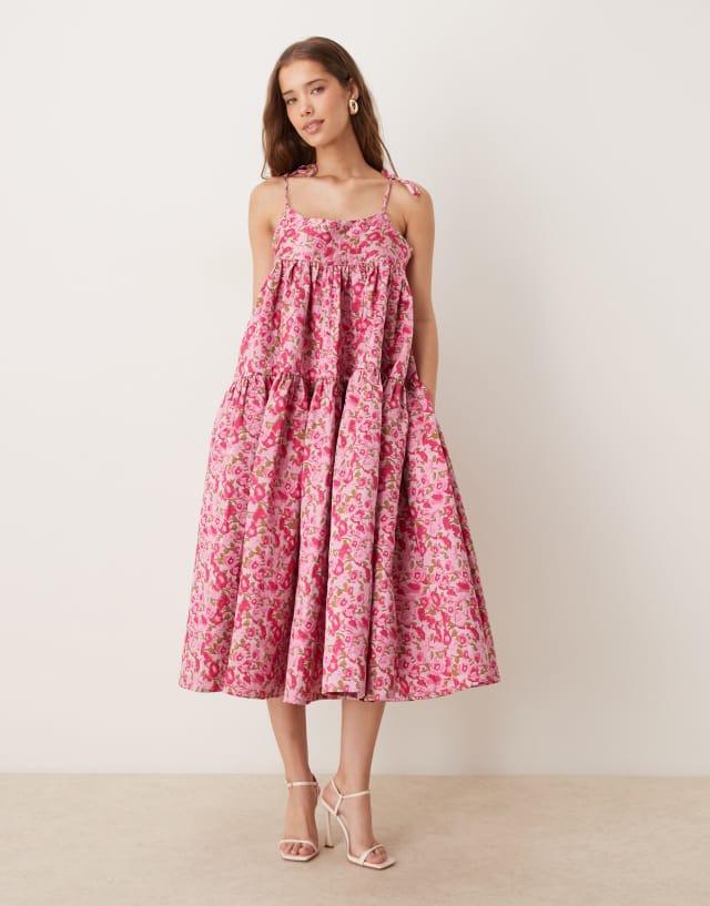Dream Sister Jane babydoll jacquard midaxi dress in orchid | ASOS