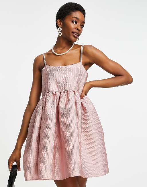 Dream Sister Jane babydoll mini dress with rhinestone strap