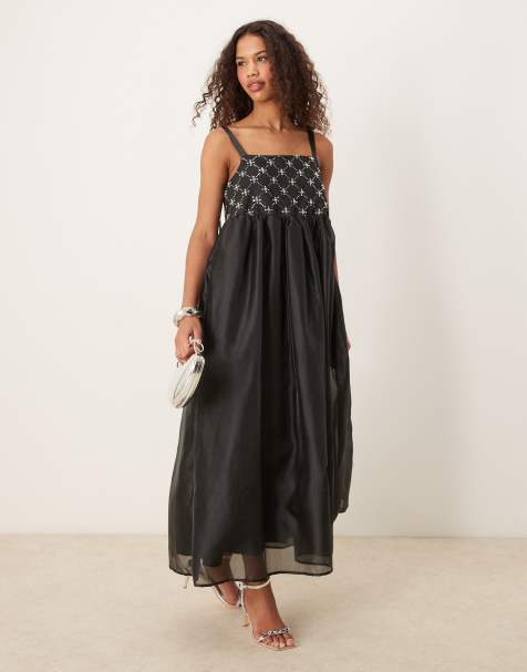 Dream Sister Jane bead midi dress in black