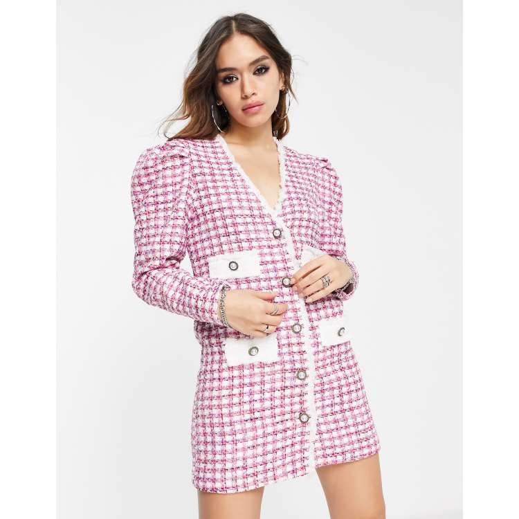 Dream Sister Jane blazer dress in pink tweed