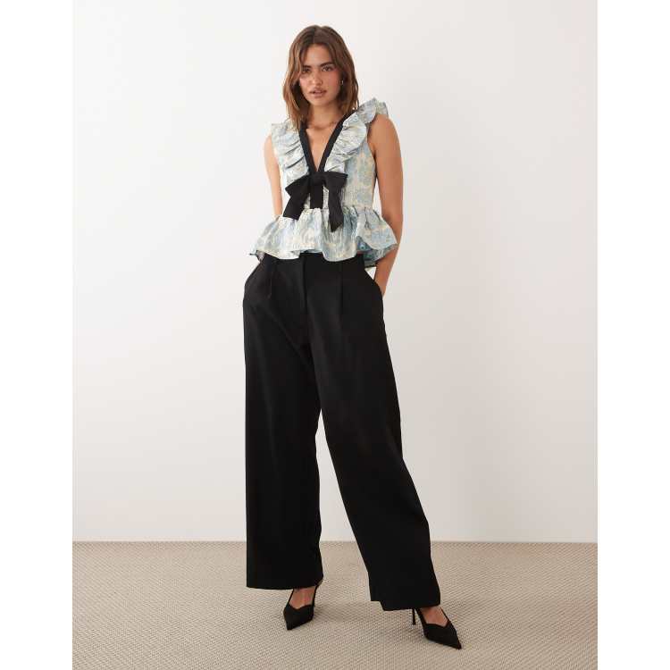 Dream Sister Jane Bluebell jacquard v-neck peplum hem bow detail