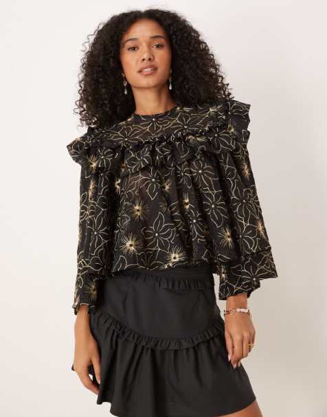 Dream Sister Jane - Blusa nera con volant e ricami - view 1