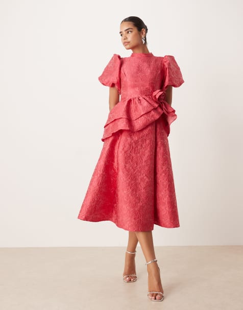 Dream Sister Jane boudoir jacquard midi dress with rosette in pink - view 1