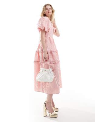 Dream Sister Jane bow back jacquard midaxi dress in pink