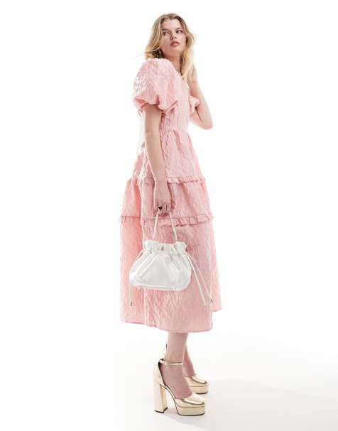 Dream Sister Jane bow back jacquard midaxi dress in pink - view 1
