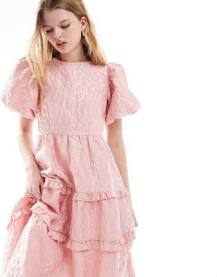 Sister Jane Dream  Bow Back Jacquard Midaxi Dress In Pink