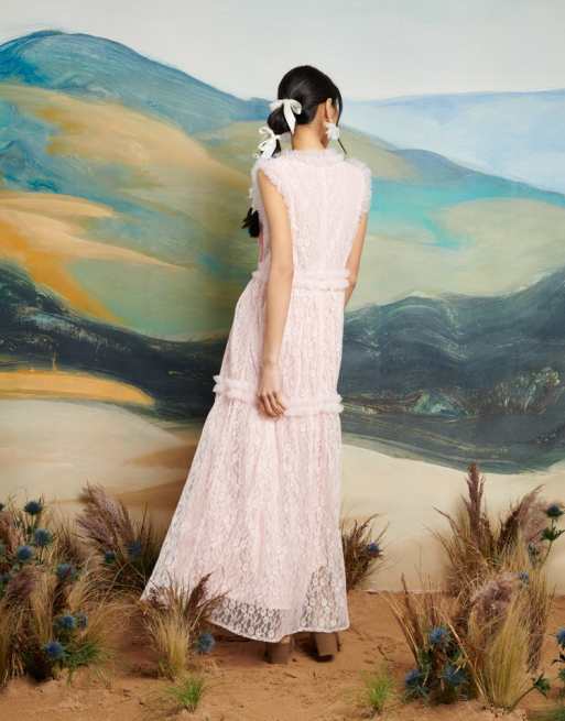 Dream Sister Jane bow detail frill lace maxi dress in powder pink
