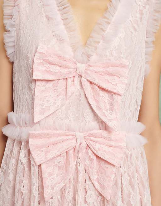 Dream Sister Jane bow detail frill lace maxi dress in powder Dream Sister Jane bow detail frill lace maxi dress in powder