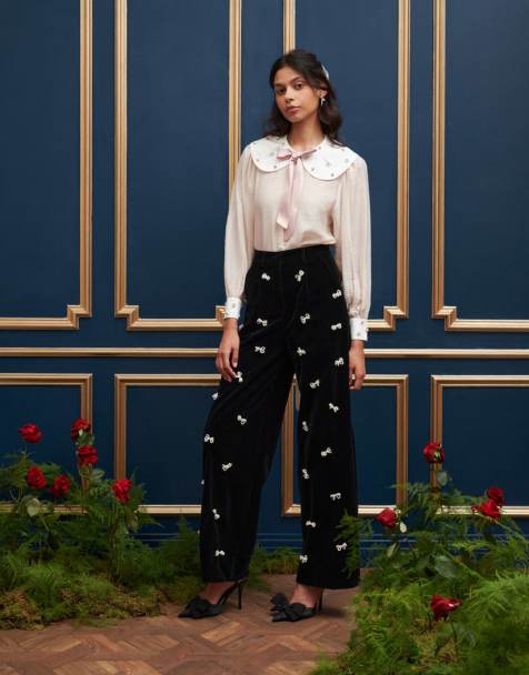 Dream Sister Jane bow embellished high waisted pants in black - part of a set - view 1