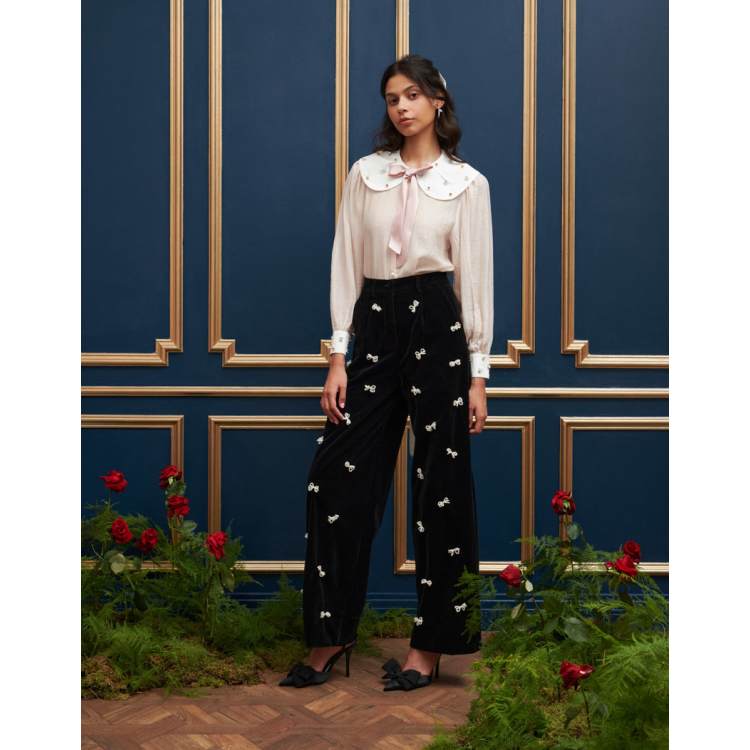 Dream Sister Jane bow embellished high waisted trouser co-ord in