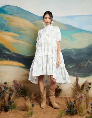 Sister Jane Dream  Bow Embroidered Mini Dress In Ivory-white In White