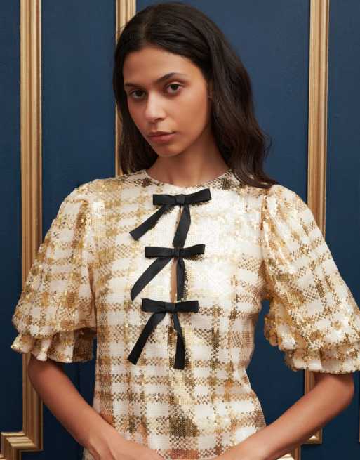 【英国発Sister Jane】Bow-embellished cloque mini dress 英国発Sister Jane】Bow-embellished cloque mini dress