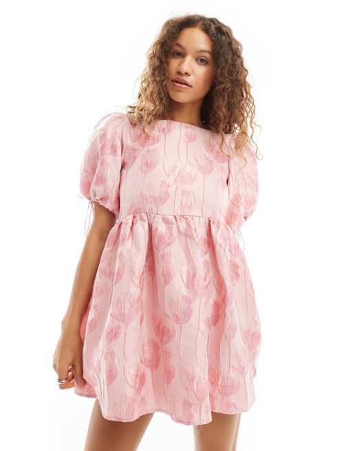 Dream Sister Jane bow sleeve jacquard mini dress in pink