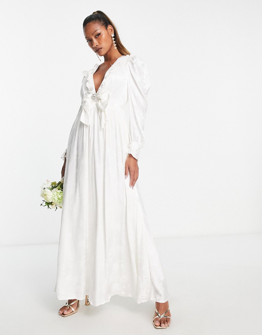 Dream Sister Jane Bridal 80s maxi dress in floral jacquard-White