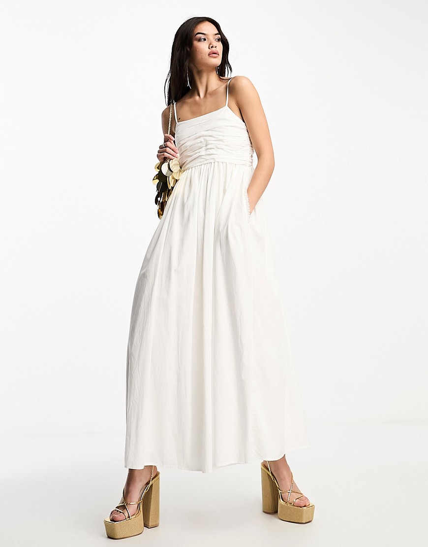 Sister Jane Dream  Bridal Beaded Maxi Cami Dress With Pockets In Ivory-white