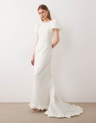Sister Jane Dream  Bridal Bow Jacquard Maxi Dress In White