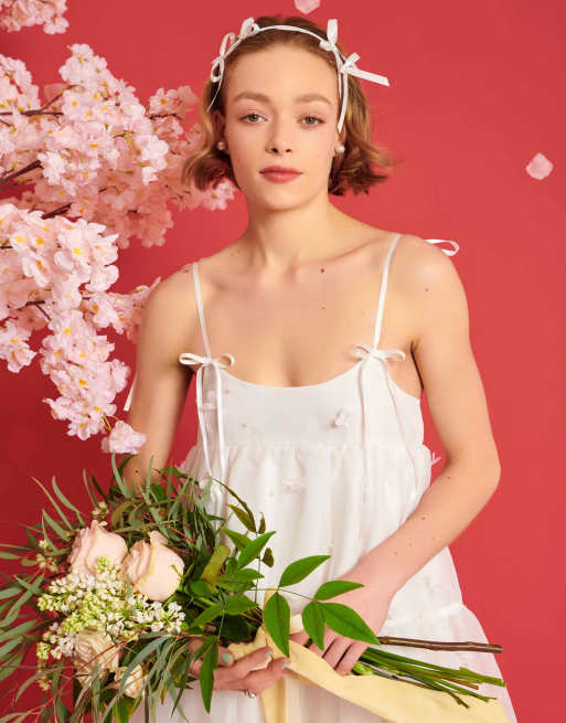 Dream Sister Jane Bridal bow tiered midi dress in ivory